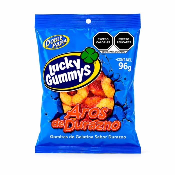 AROS DE DURAZNO LUCKY 12 BOLSAS DE 96 GR