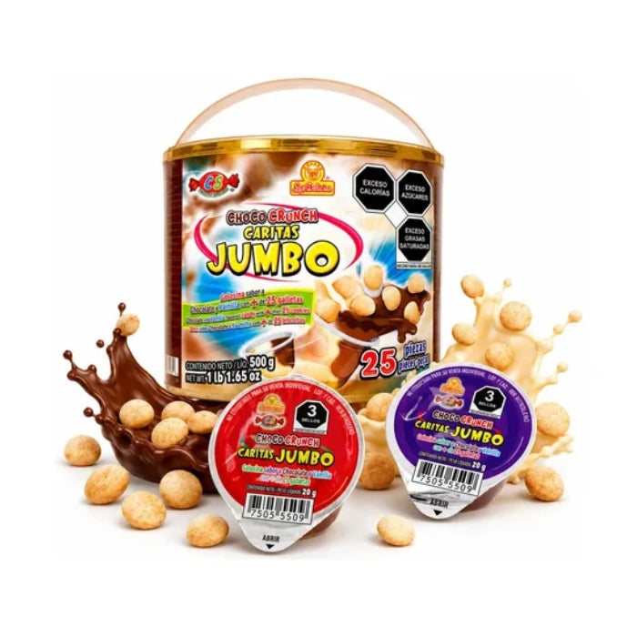Choco Crunch Caritas Jumbo Vitrolero con 25 Piezas