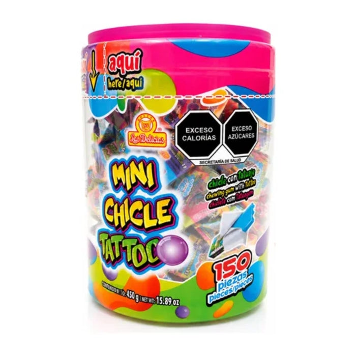 Mini Chicle Tattoo Vitrolero con 150 Piezas